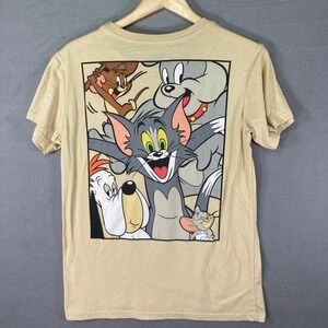 Tom‎ and Jerry T Shirt Beige Cartoon Character Graphic Tee Mens Size M